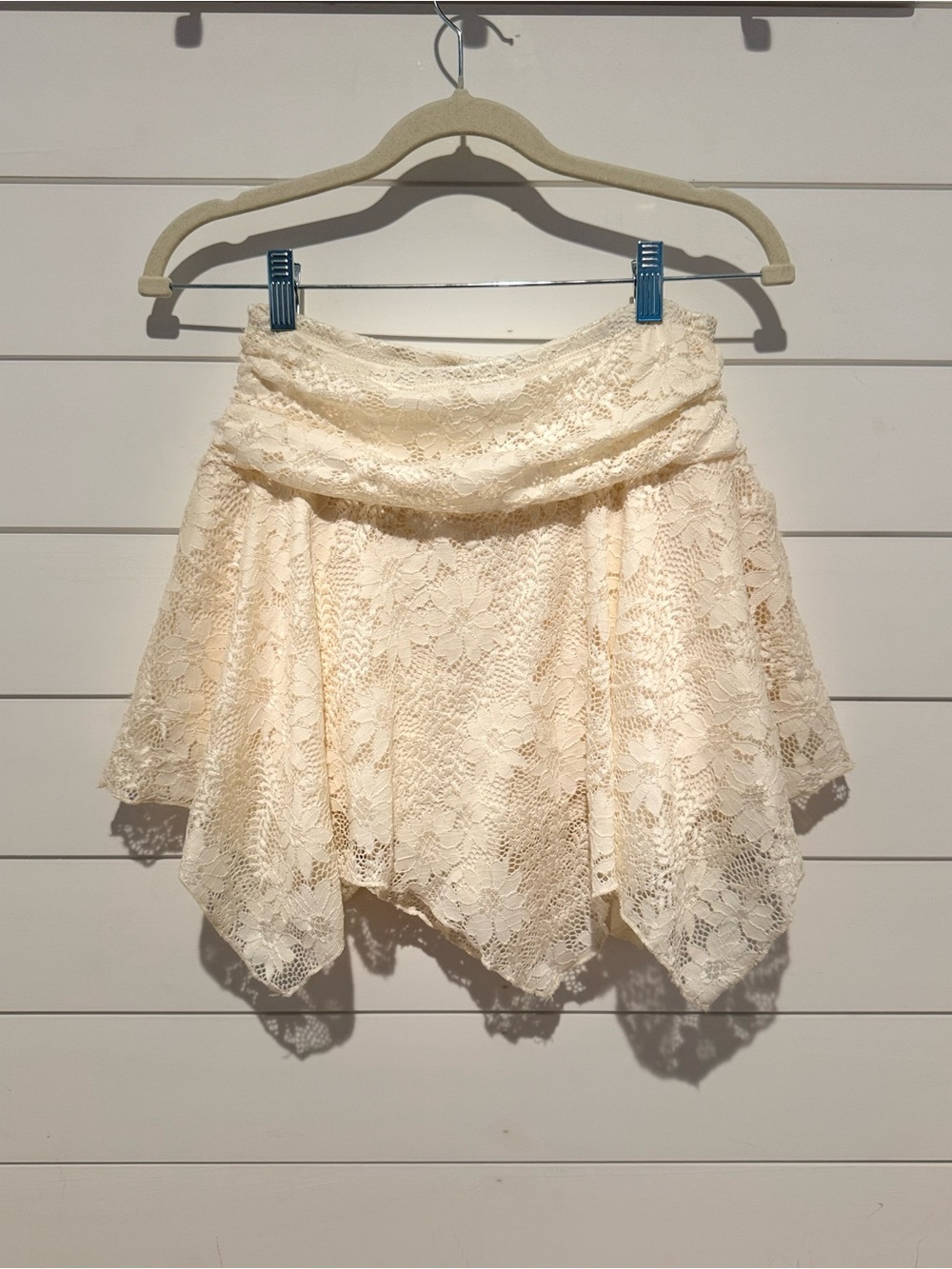 Ivory Lace Handkerchief Hem Mini Skirt Fairycore Boho Y2K Skort Size M